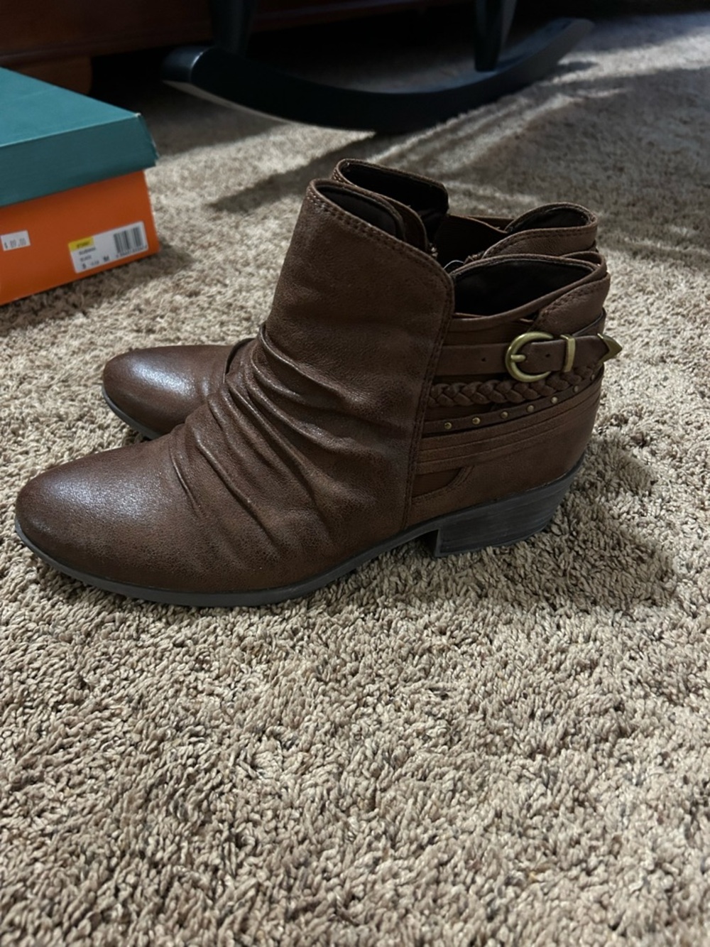 BareTraps Brown Braided Strap Ankle Booties